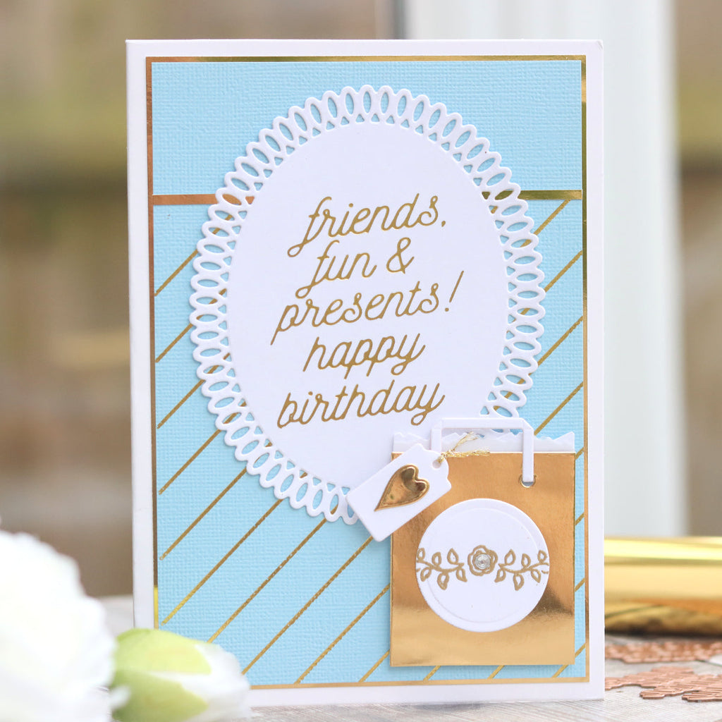 Anytime Glimmer Sentiments - Glimmer Hot Foil Kit of the Month (GOM-FEB22) Friends Fun & Presents Happy Birthday Card. 